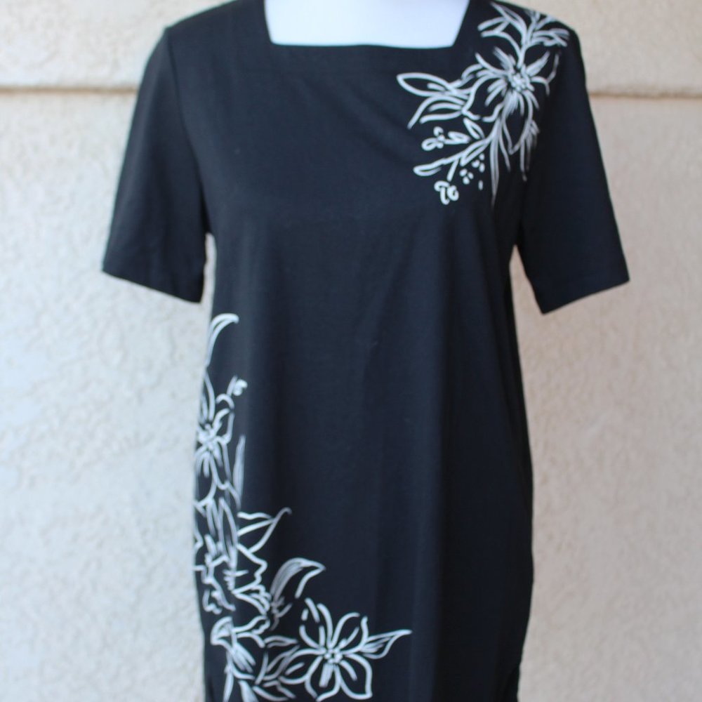 NWOT Blair Black Dress w/Silk Screen Floral Design